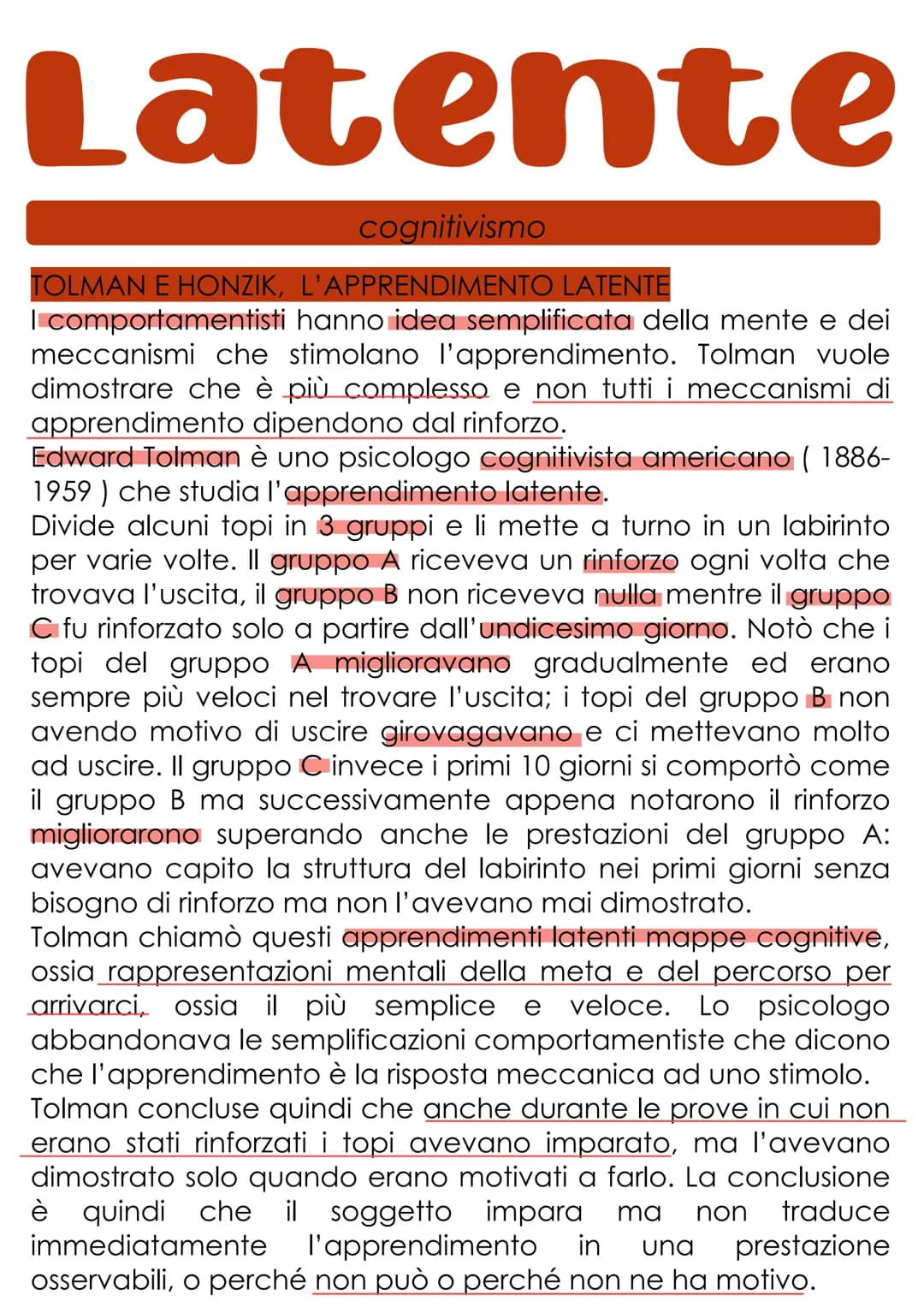 L'apprendimento
L'apprendimento è il processo con cui un organismo vivente è
modificato più o meno definitivamente da ciò che fa e da
quello