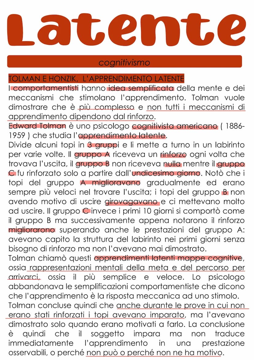 L'apprendimento
L'apprendimento è il processo con cui un organismo vivente è
modificato più o meno definitivamente da ciò che fa e da
quello