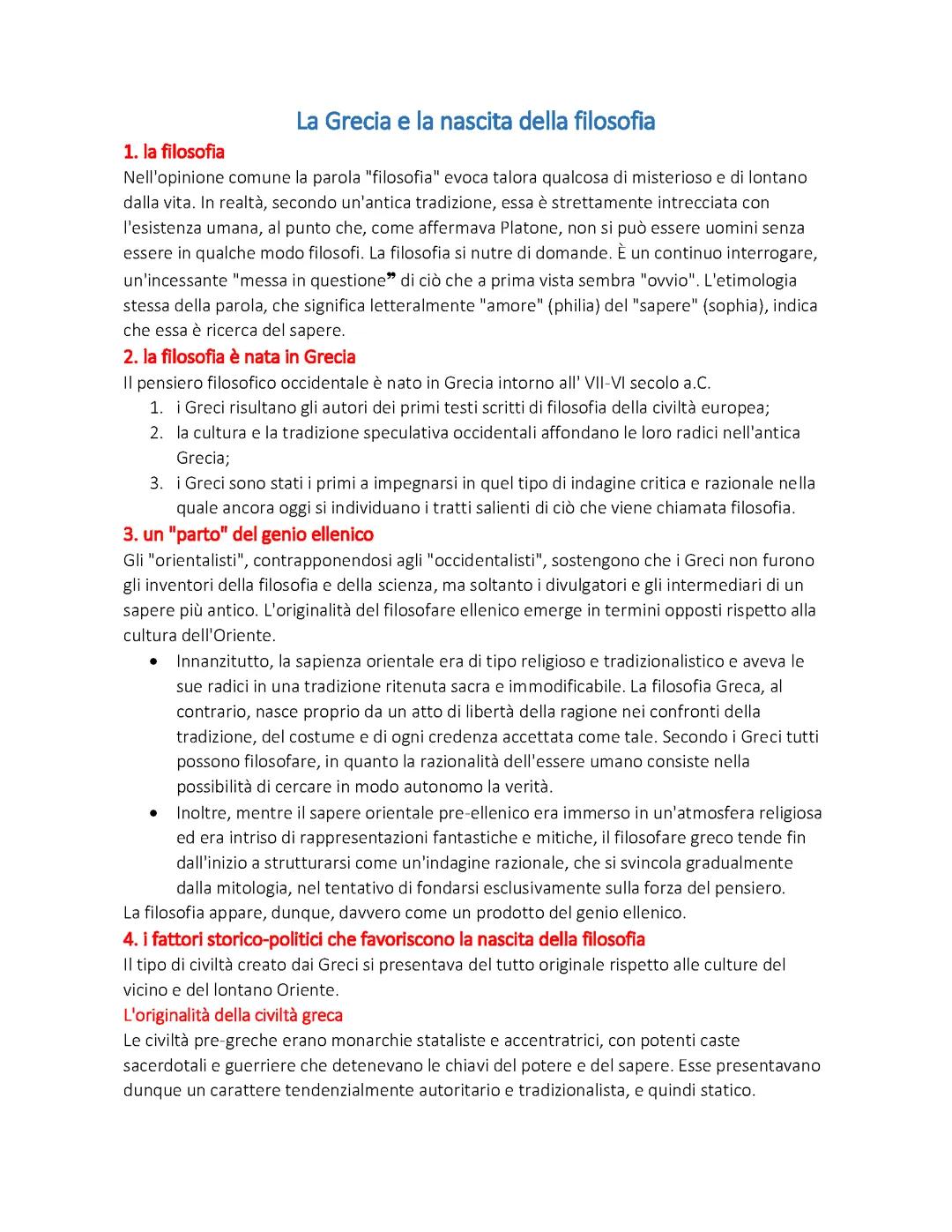 La Grecia e la nascita della filosofia