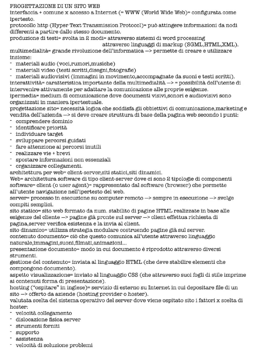 PROGETTAZIONE DI UN SITO WEB
interfaccia + comune x accesso a Internet (= WWW (World Wide Web)= configurata come
ipertesto.
protocollo http 