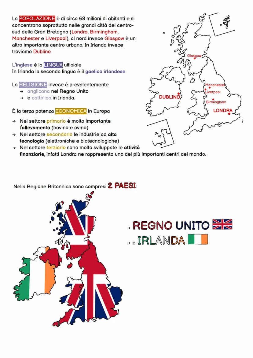 REGIONE BRITANNICA
L'unica regione INSULARE d'Europa è la
REGIONE BRITANNICA e si trova a
NORD-OVEST
È formata da:
→ 2 isole maggiori (Irlan
