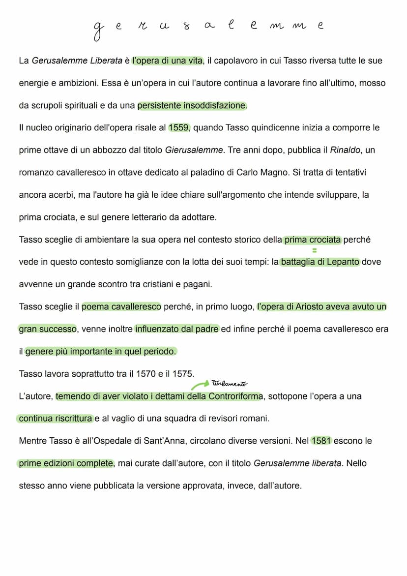 Tasso
Torquato Tasso nacque a Sorrento nel 1544 da madre napoletana e padre bergamasco. Già
la sua condizione di nascita lo inserì in un con