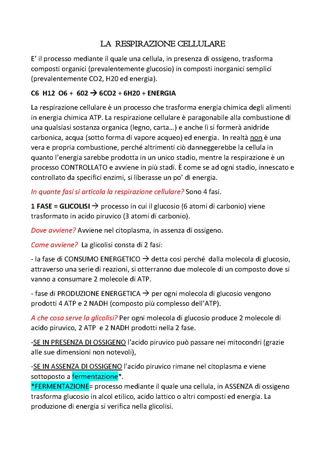 LA RESPIRAZIONE CELLULARE.