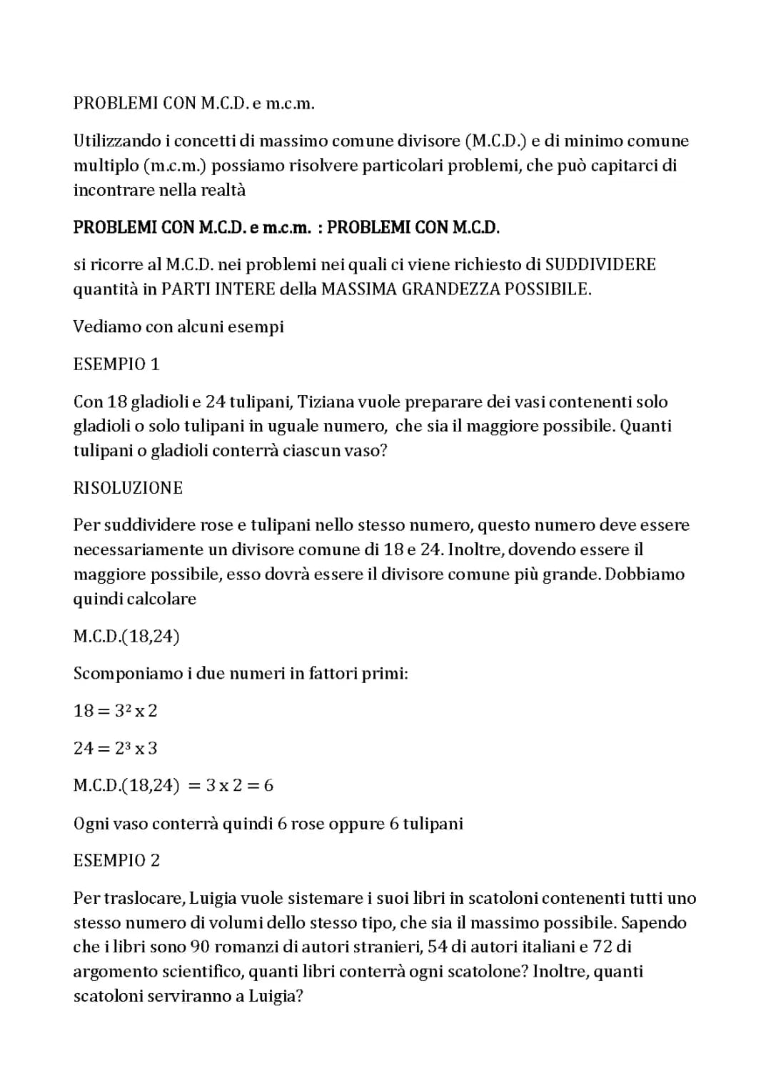 problemi MCD e mcm(Massimo comune divisore,minimo comune multiplo)
