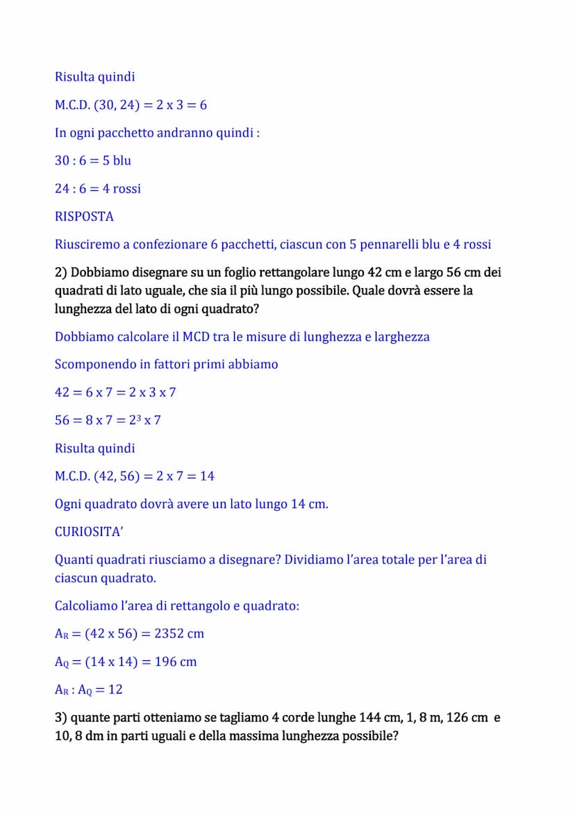 PROBLEMI CON M.C.D. e m.c.m.
Utilizzando i concetti di massimo comune divisore (M.C.D.) e di minimo comune
multiplo (m.c.m.) possiamo risolv
