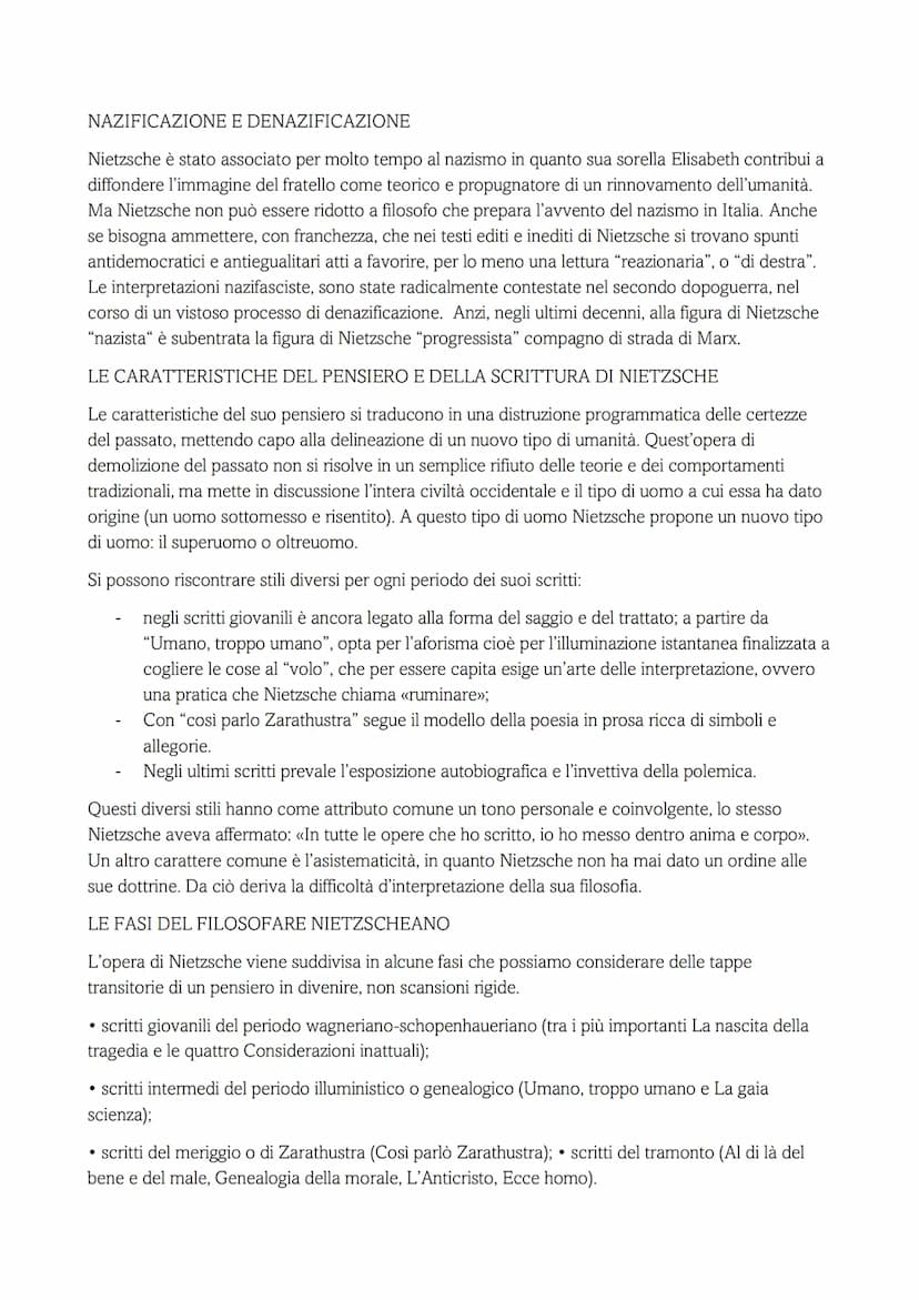 NIETZSCHE
È lo spartiacque tra la filosofia tradizionale e il pensiero del 1900. È il filosofo più asistematico nella
storia della filosofia