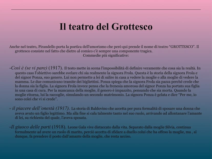 Il teatro di Pirandello
M Le fasi della produzione teatrale
La produzione teatrale pirandelliana si sviluppa in un arco temporale che va dag
