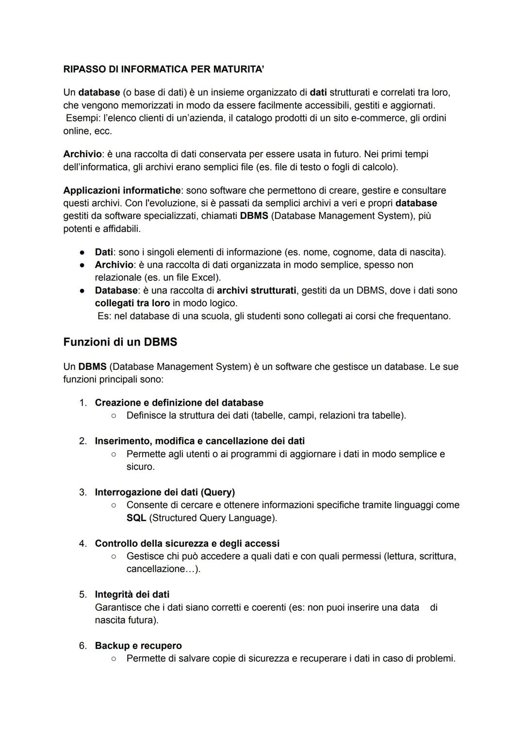 Ripasso di Informatica: Database e PHP