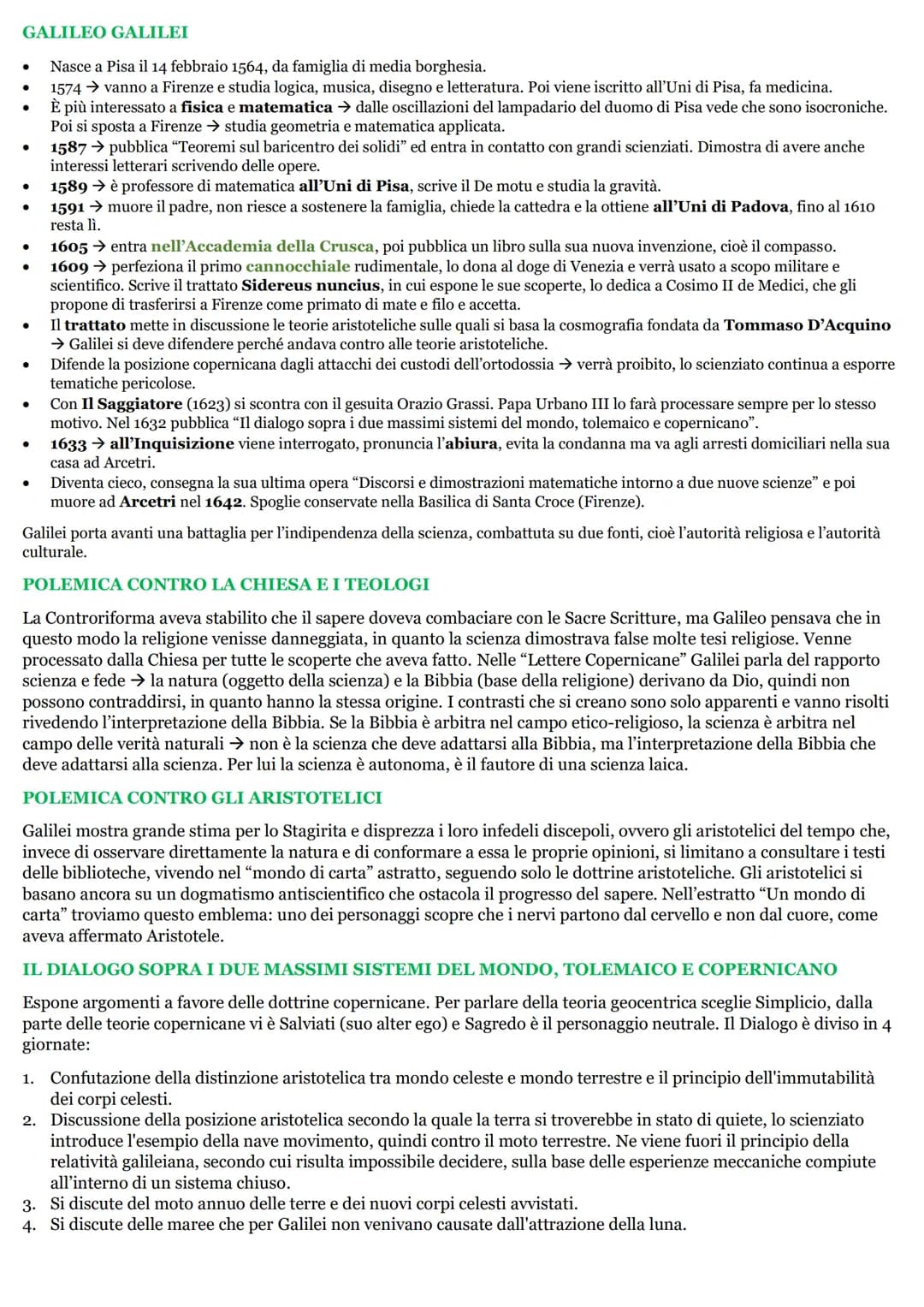 La Rivoluzione Scientifica del '600: Galileo Galilei e Francesco Bacone - Riassunto e PDF