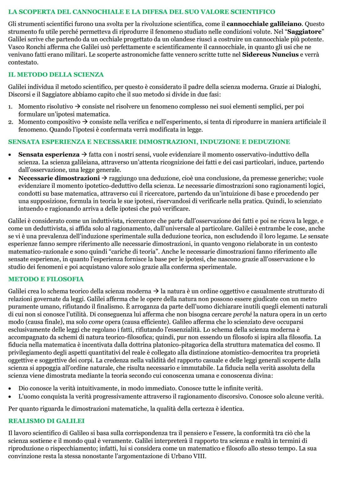 La Rivoluzione Scientifica del '600: Galileo Galilei e Francesco Bacone - Riassunto e PDF