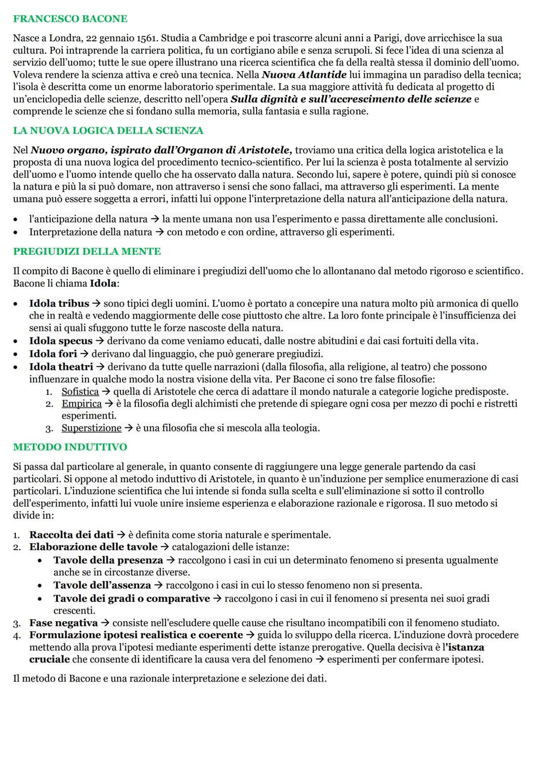 La Rivoluzione Scientifica del '600: Galileo Galilei e Francesco Bacone - Riassunto e PDF