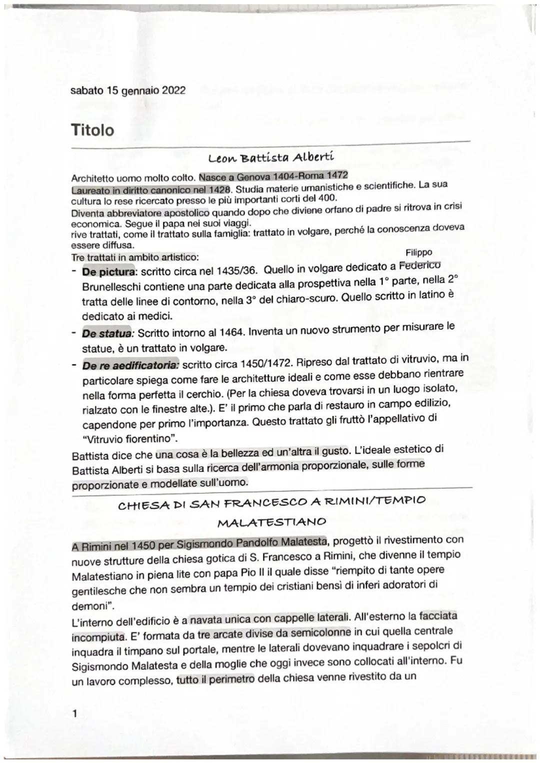 sabato 15 gennaio 2022
Titolo
Leon Battista Alberti
Architetto uomo molto colto. Nasce a Genova 1404-Roma 1472
Laureato in diritto canonico 