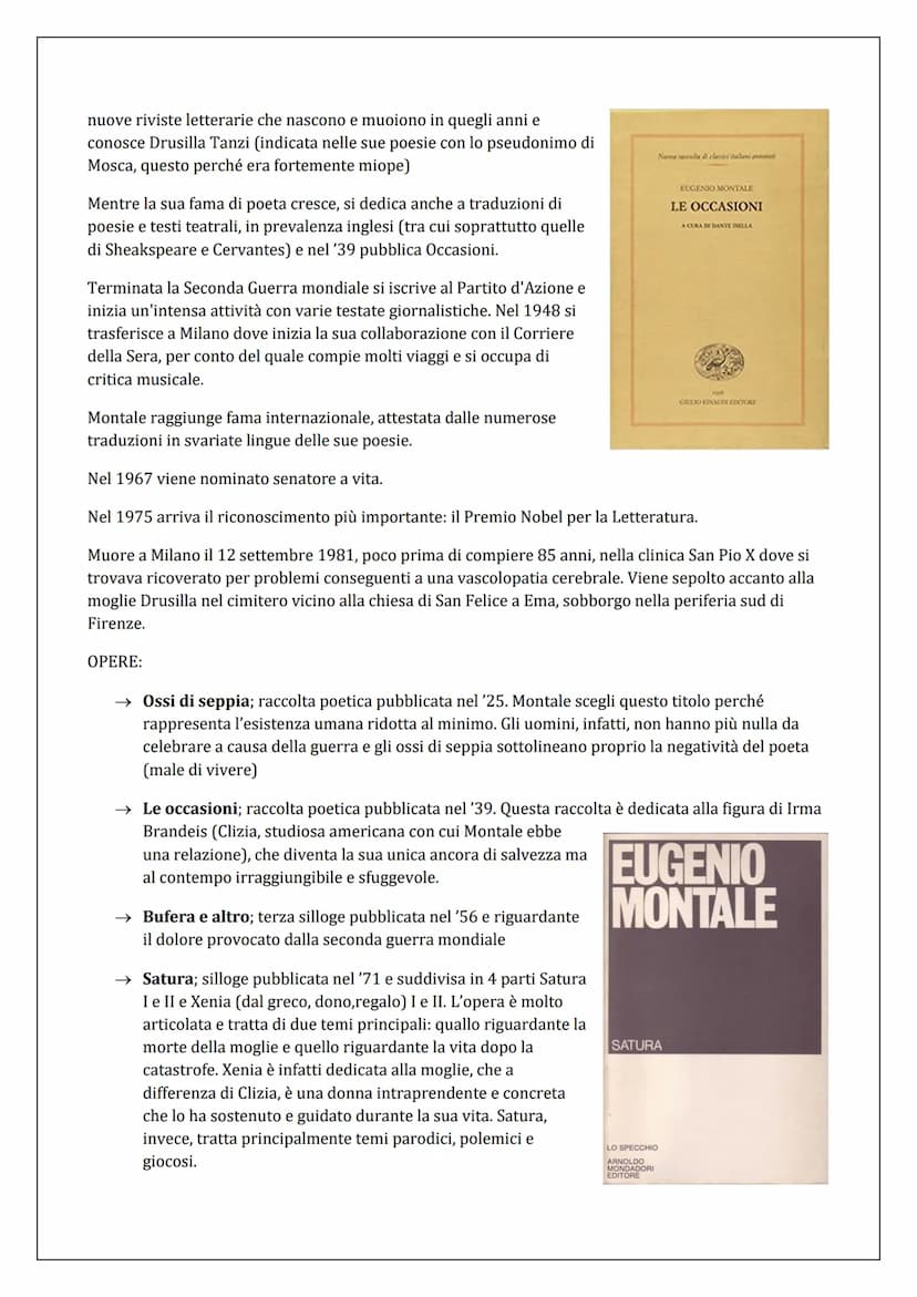 Eugenio Montale
Frequenta l'istituto tecnico commerciale e si diploma in Ragioneria nel 1915. Tuttavia Montale coltiva i
propri interessi le
