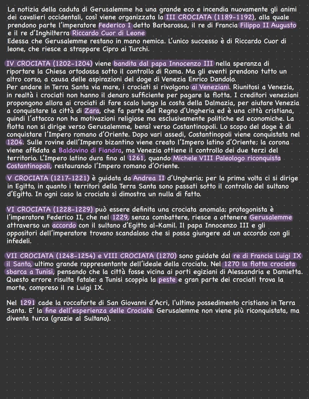 CROCIATE
Dal VI secolo gli arabi si espandono sempre più e conquistano il Medio Oriente e l'Africa
settentrionale. Il controllo del Medio Or