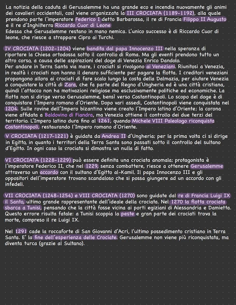 CROCIATE
Dal VI secolo gli arabi si espandono sempre più e conquistano il Medio Oriente e l'Africa
settentrionale. Il controllo del Medio Or