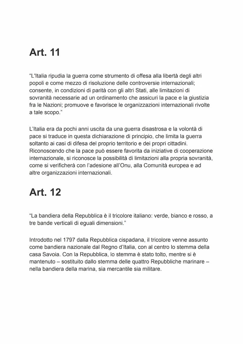 La costituzione
Principi fondamentali
Art. 1
"L'Italia è una Repubblica democratica, fondata sul lavoro.La sovranità
appartiene al popolo, c