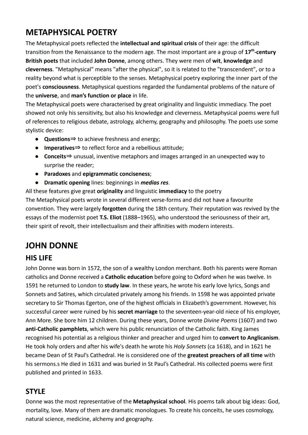# METAPHYSICAL POETRY

The Metaphysical poets reflected the intellectual and spiritual crisis of their age: the difficult
transition from th