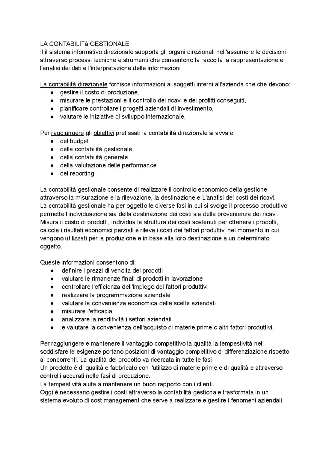 la contabilità gestionale e l’analisi dei costi