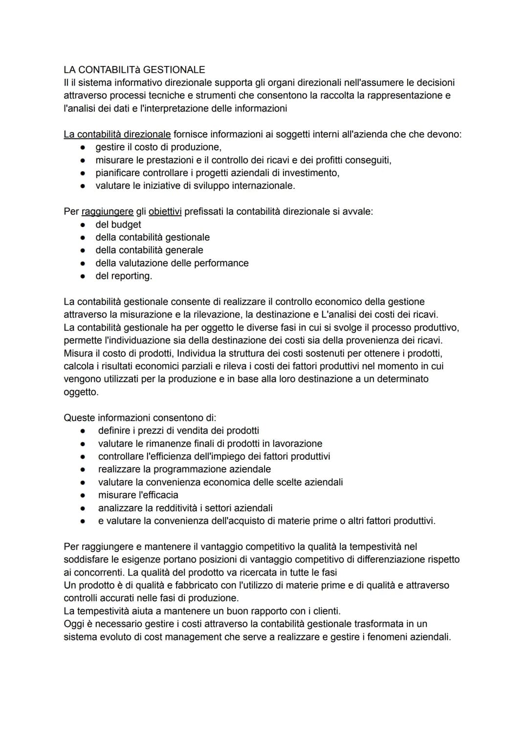 LA CONTABILITà GESTIONALE
II il sistema informativo direzionale supporta gli organi direzionali nell'assumere le decisioni
attraverso proces