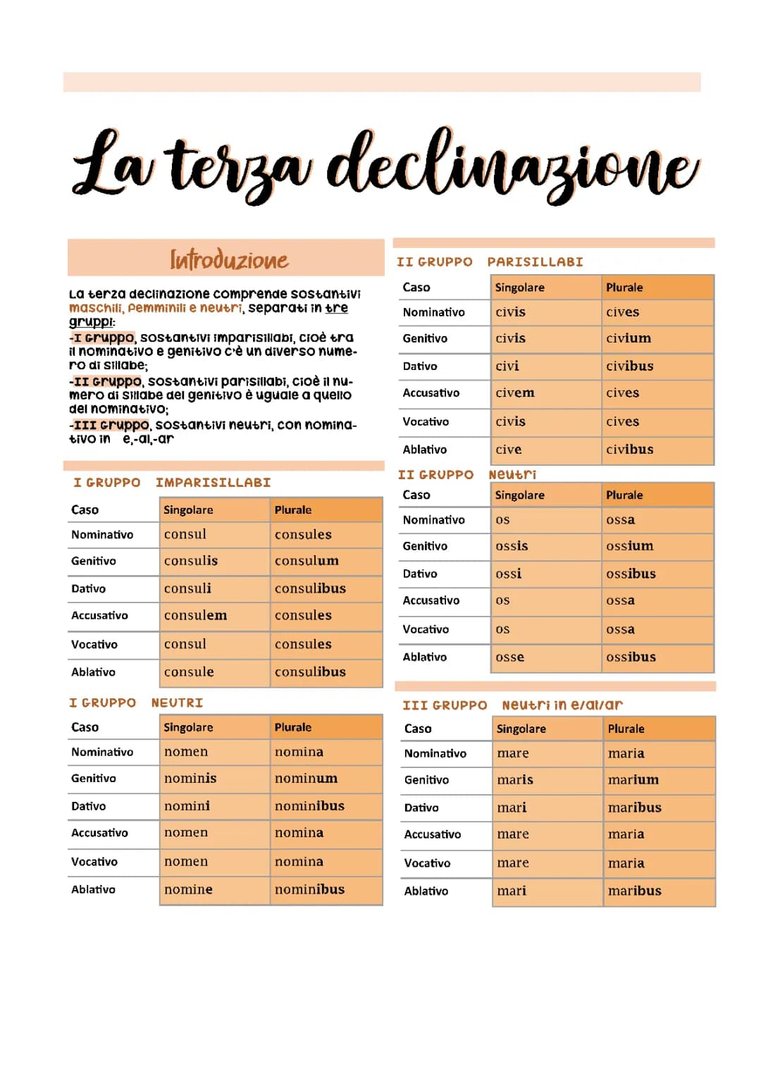 La Terza Declinazione in Latino: Gruppi e Schemi