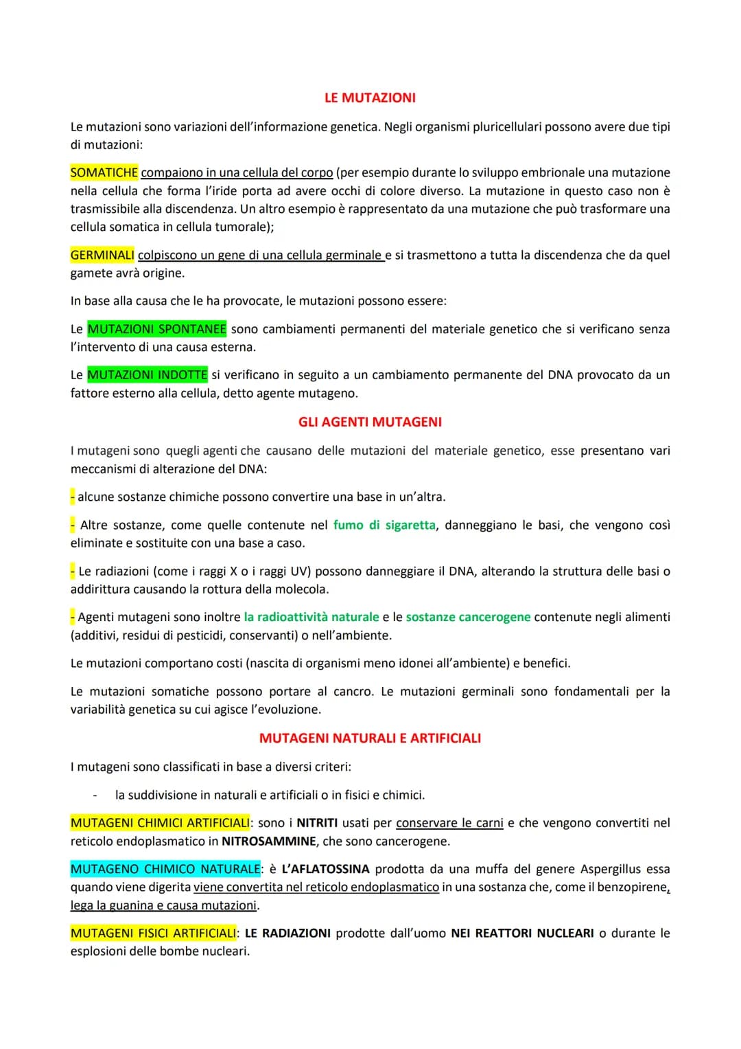 
<p>Le mutazioni genetiche sono variazioni dell'informazione genetica negli organismi pluricellulari, e possono essere di due tipi.</p>
<h2 