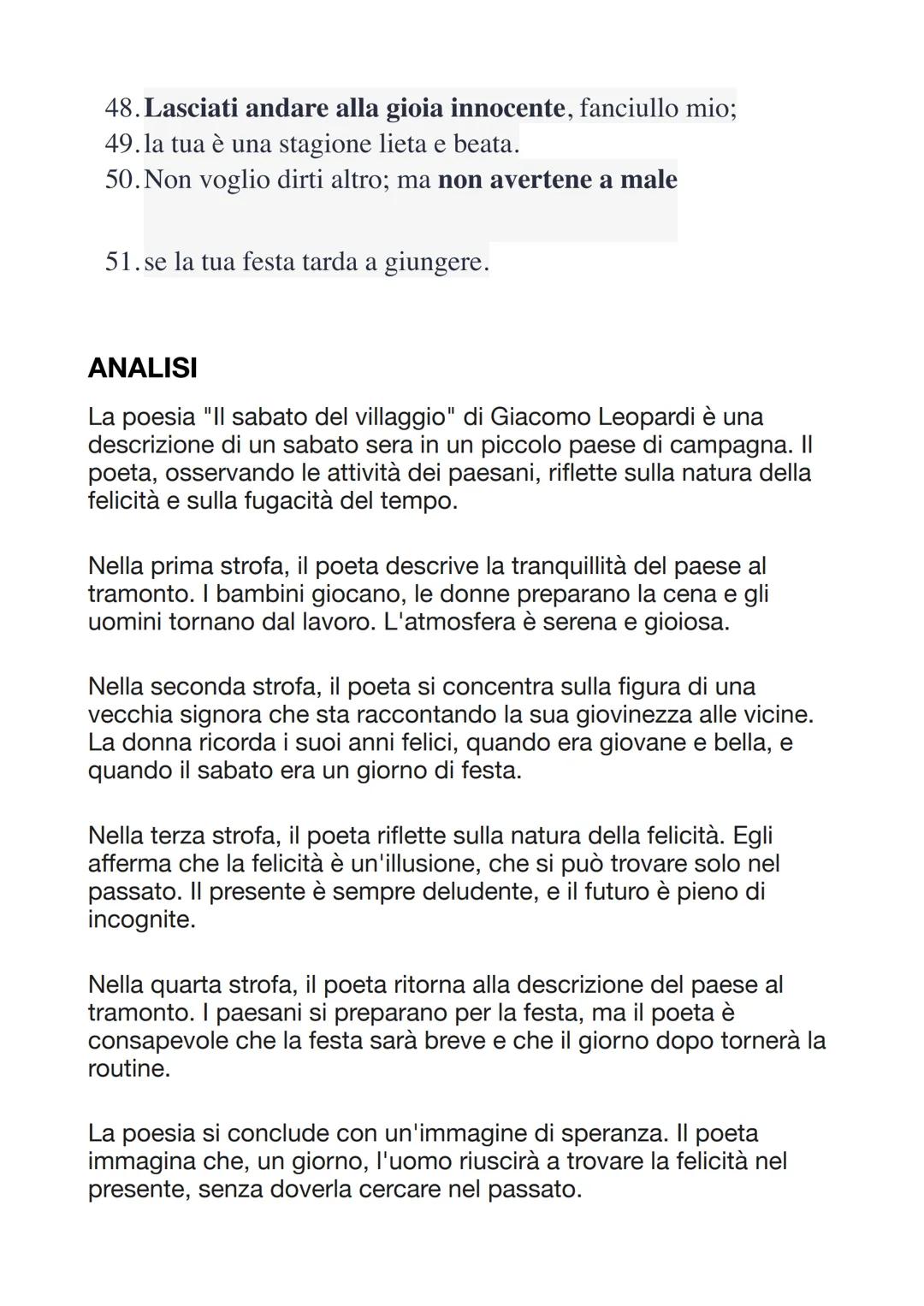 IL SABATO DEL VILLAGGIO
PARAFRASI
1. La fanciulla ritorna dalla campagna,
2. mentre il sole sta tramontando,
3. col fascio dell'erba raccolt