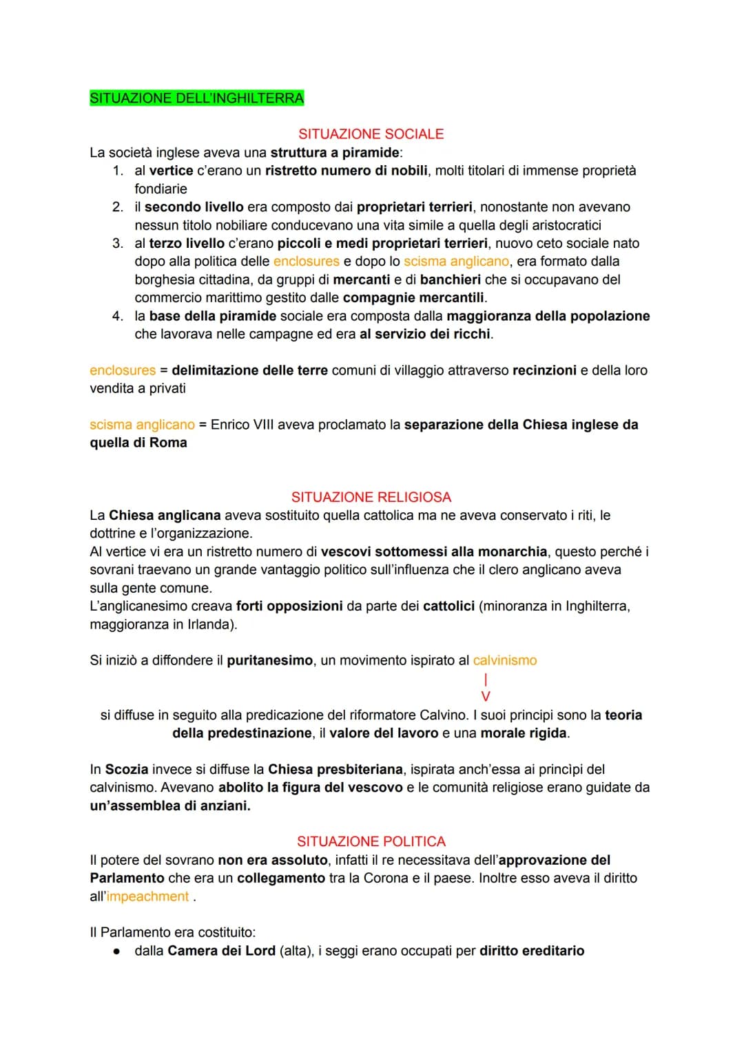 SITUAZIONE DELL'INGHILTERRA
SITUAZIONE SOCIALE
La società inglese aveva una struttura a piramide:
1. al vertice c'erano un ristretto numero 