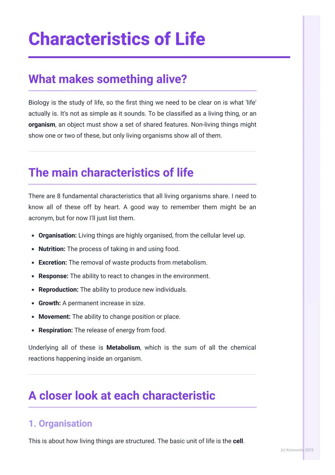 # Characteristics of Life

## What makes something alive?

Biology is the study of life, so the first thing we need to be clear on is what '