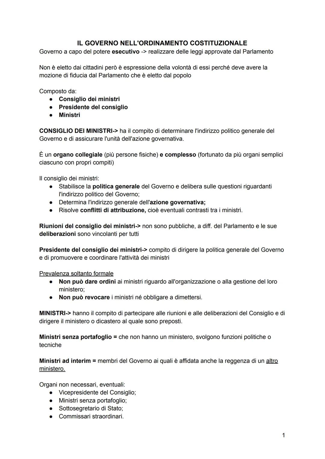 # IL GOVERNO NELL'ORDINAMENTO COSTITUZIONALE

Governo a capo del potere esecutivo -> realizzare delle leggi approvate dal Parlamento

Non è 