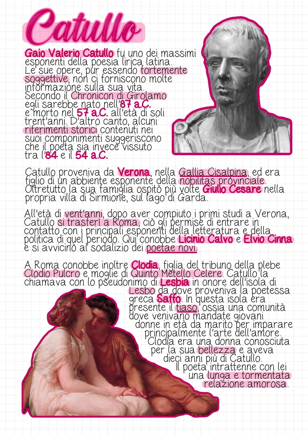 Catullo
Gaio Valerio Catullo fu uno dei massimi
esponenti della poesia lirica latina.
Le sue opere, pur essendo fortemente
Soggettive, non c