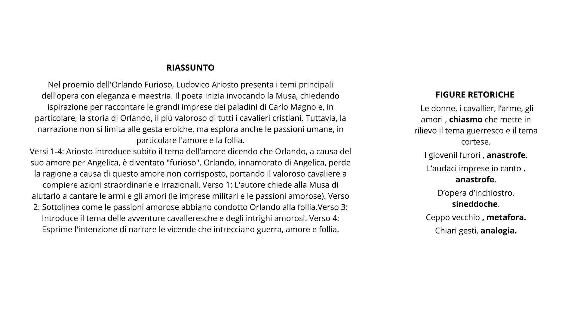 # Il proemio Orlando furioso 1-4

TESTO

Le donne, i cavallier, l'arme, gli amori,
le cortesie, l'audaci imprese io canto,
che furo al tempo