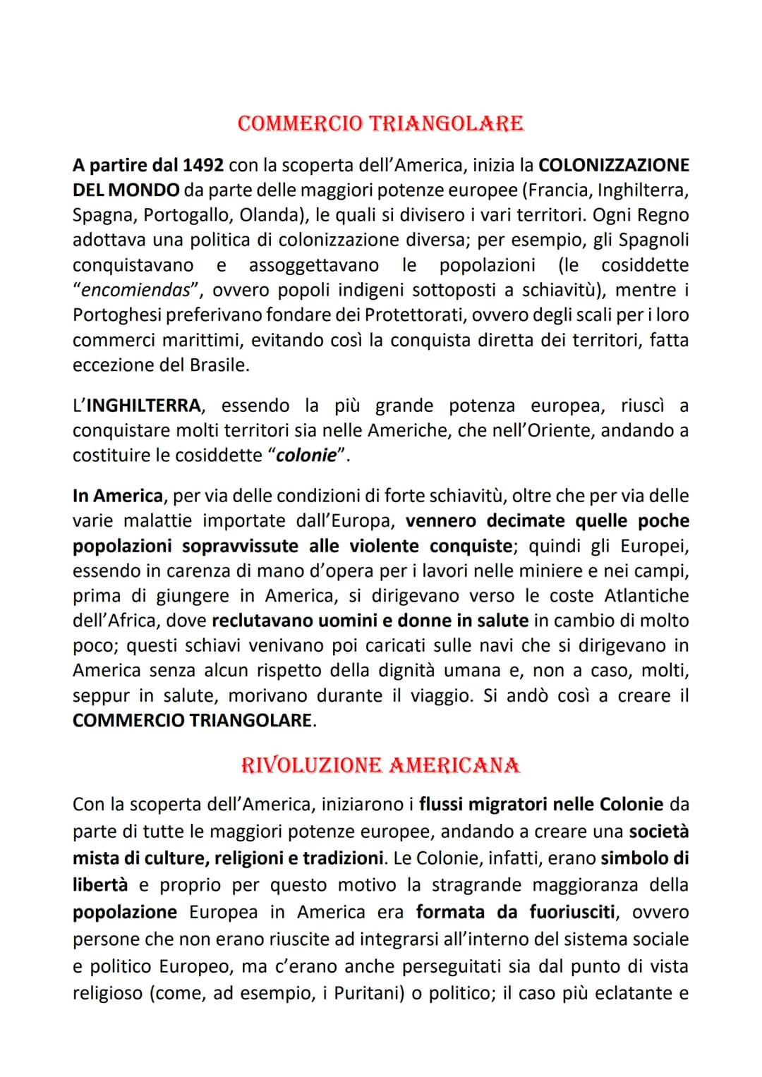 COMMERCIO TRIANGOLARE
A partire dal 1492 con la scoperta dell'America, inizia la COLONIZZAZIONE
DEL MONDO da parte delle maggiori potenze eu
