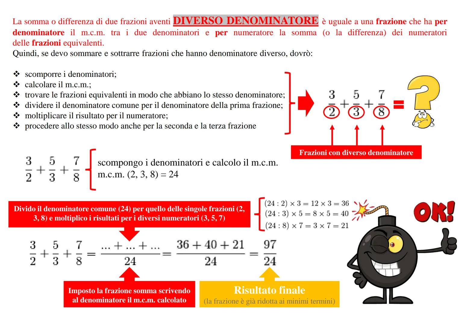 ကို
OPERAZIONI CON LE FRAZIONI
X
ပြား- La somma o differenza di due frazioni aventi lo STESSO DENOMINATORE è una frazione avente per
denomin