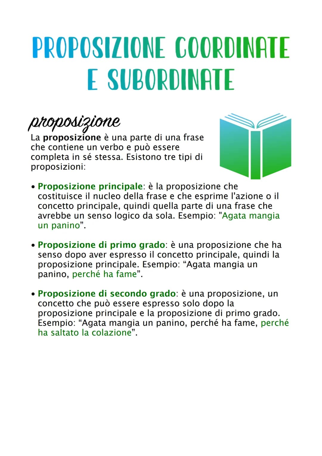 PROPOSIZIONE COORDINATE
E SUBORDINATE
proposizione
La proposizione è un parte di una frase
che contiene un verbo e può essere
completa in sé