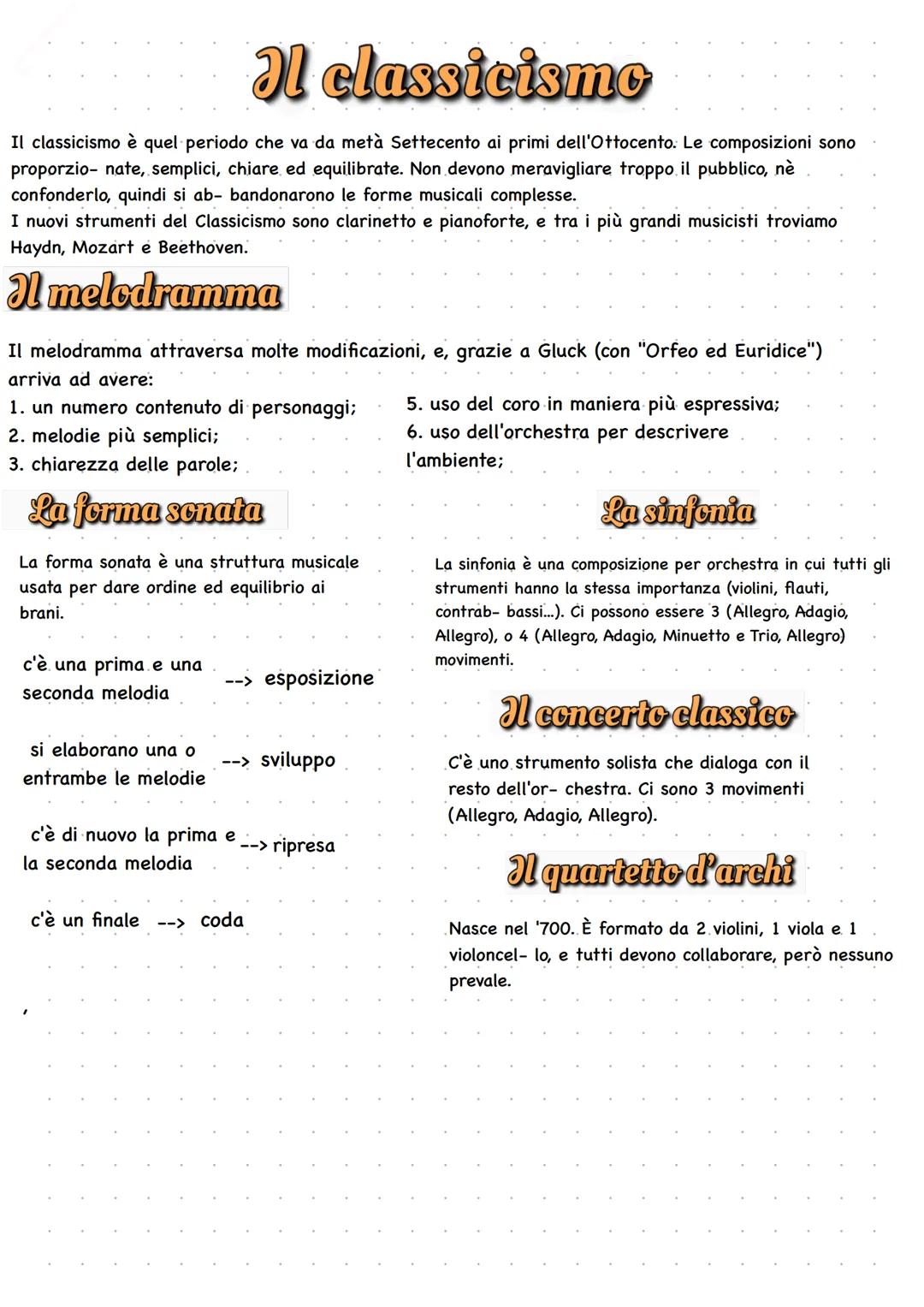 al classicismo
Il classicismo è quel periodo che va da metà Settecento ai primi dell'Ottocento: Le composizioni sono
proporzio- nate, sempli