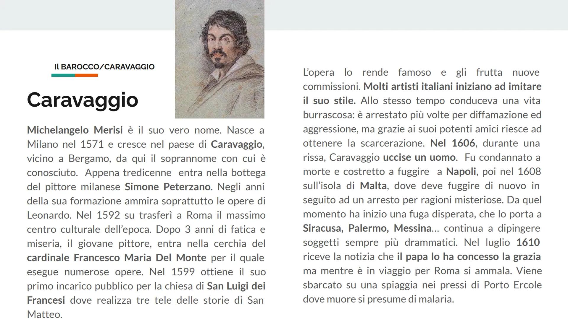 ARTE
IL BAROCCO
CARAVAGGIO IL BAROCCO
COSA
PITTURA
ACCADEMIE
VEDUTISMO
SCULTURA
ARCHITETTURA
IL BAROCCO
ITALIA
CHI?
DOVE
CARAVAGGIO
CHI?
CAR