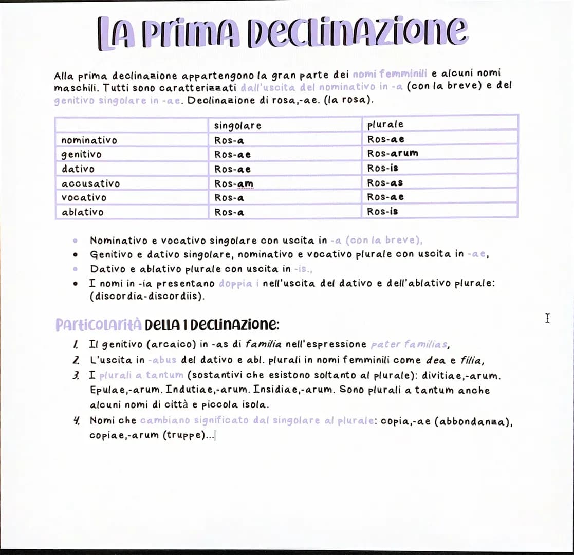 LA Prima Declinazione
Alla prima declinazione appartengono la gran parte dei nomi femminili e alcuni nomi
maschili. Tutti sono caratterizzat