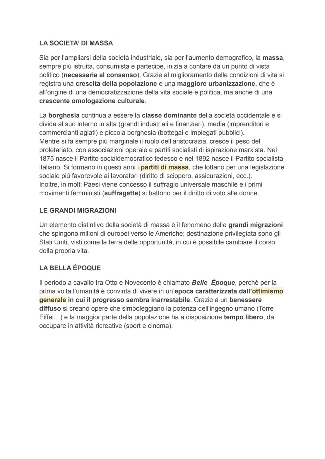 BELLA ÉPOQUE
Il periodo 1870-1914 è quello della Seconda rivoluzione industriale le cui
caratteristiche furono:
l'uso di nuove materie prime