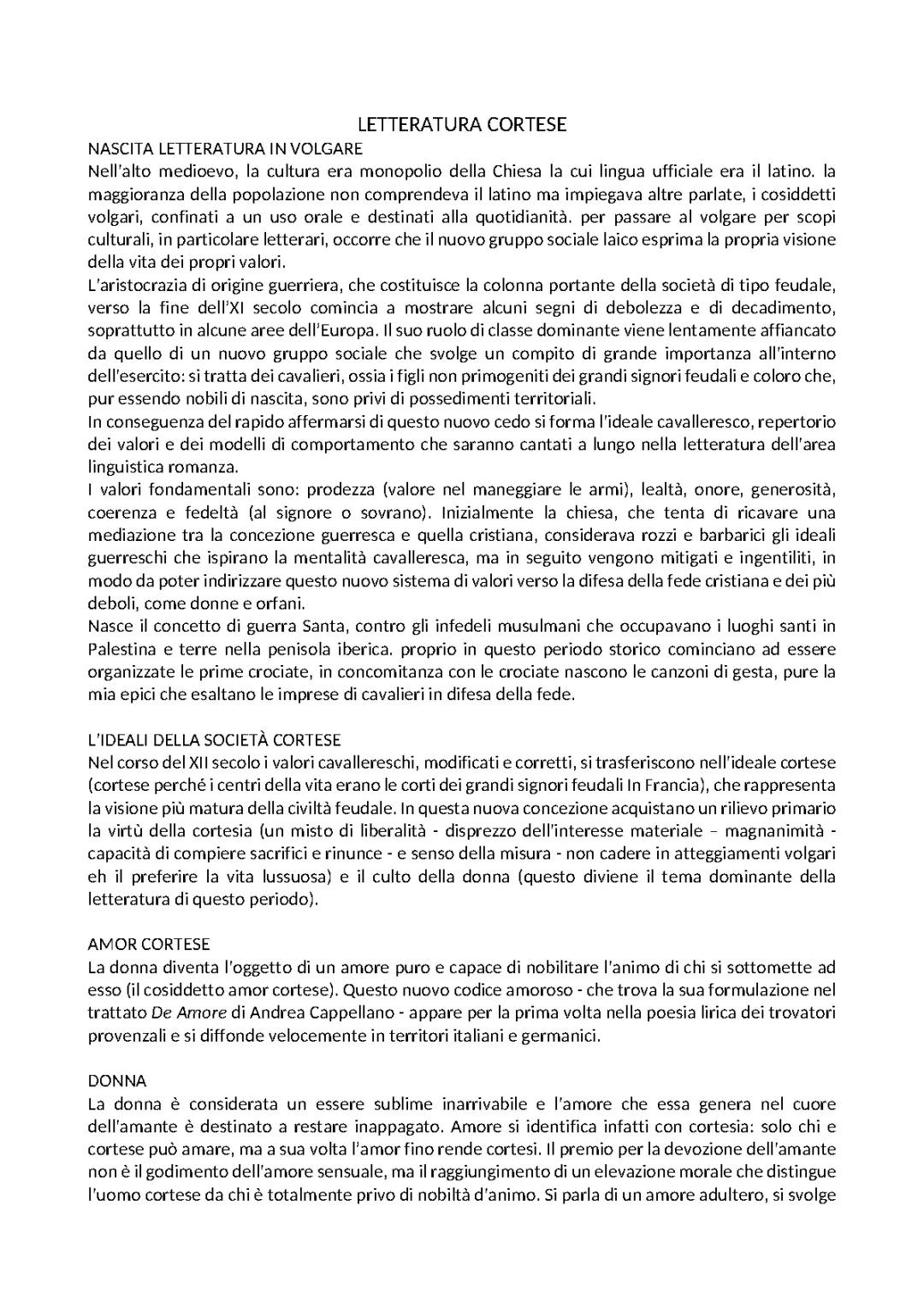 Letteratura età cortese 