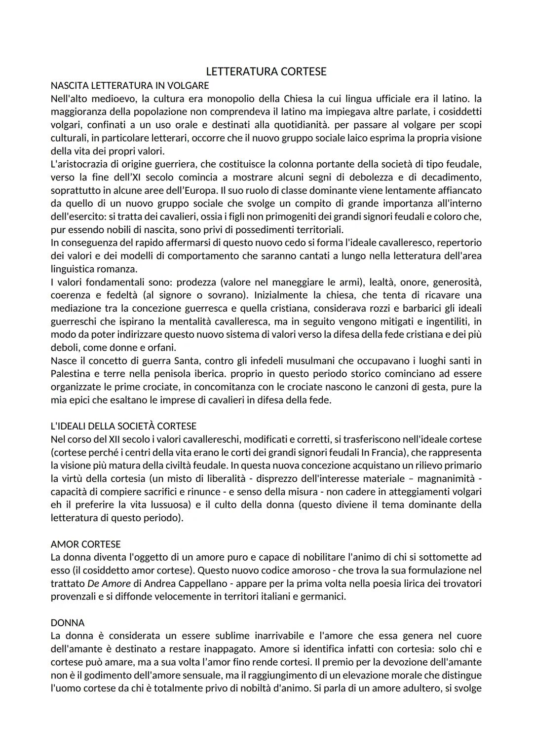LETTERATURA CORTESE
NASCITA LETTERATURA IN VOLGARE
Nell'alto medioevo, la cultura era monopolio della Chiesa la cui lingua ufficiale era il 