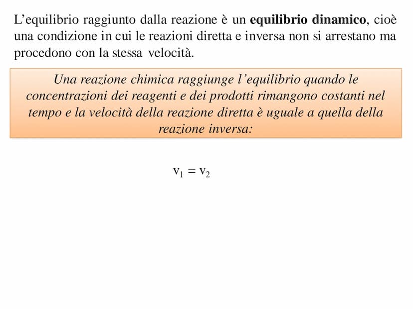 EQUILIBRIO CHIMICO REAZIONI IRREVERSIBILI
A reazione avvenuta, se nel sistema sono presenti solo i prodotti e le
concentrazioni dei reagenti