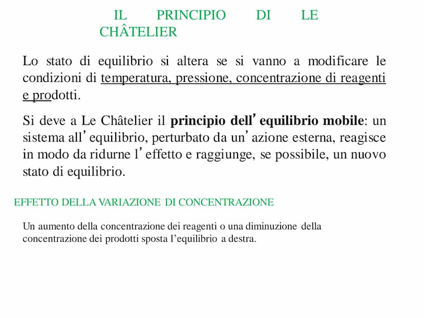 EQUILIBRIO CHIMICO REAZIONI IRREVERSIBILI
A reazione avvenuta, se nel sistema sono presenti solo i prodotti e le
concentrazioni dei reagenti