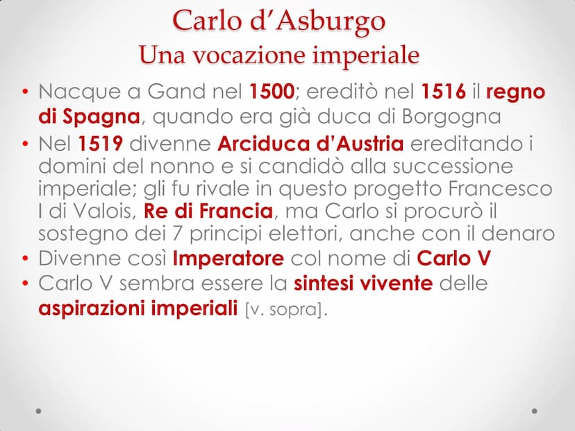 Carlo V
e la ripresa imperiale Le eredità di Carlo V d'Asburgo
Borgogna
Maria
di Borgogna
(†1482)
Asburgo
Massimiliano
I di Asburgo
Imperato