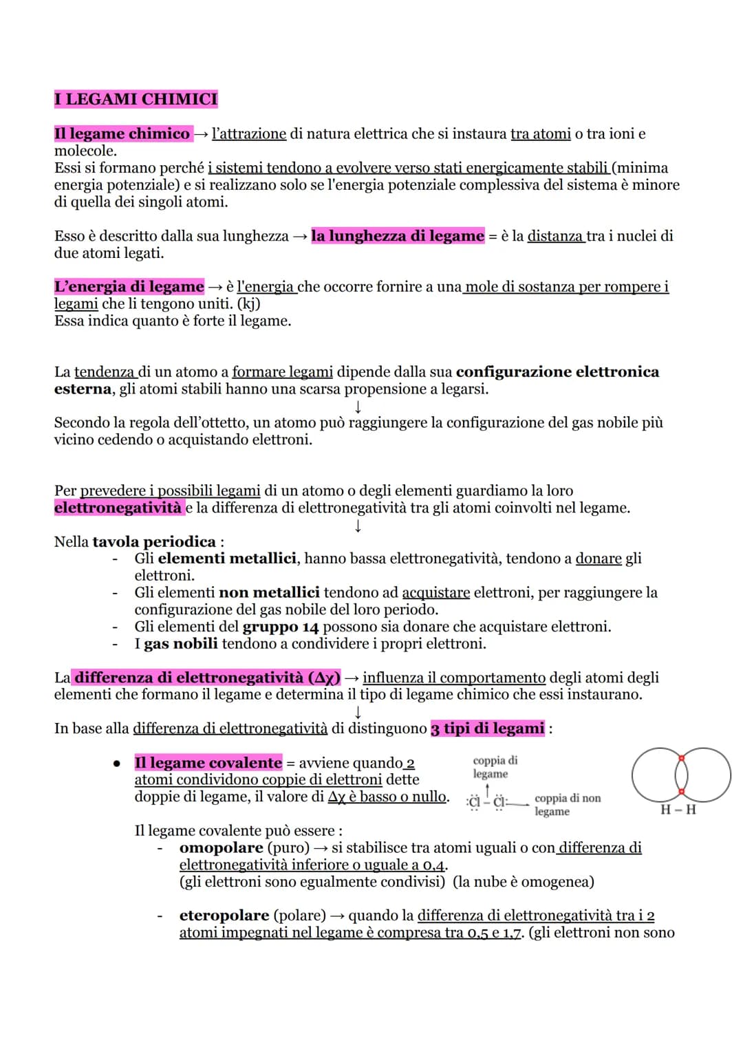 I LEGAMI CHIMICI
Il legame chimico → l'attrazione di natura elettrica che si instaura tra atomi o tra ioni e
molecole.
Essi si formano perch