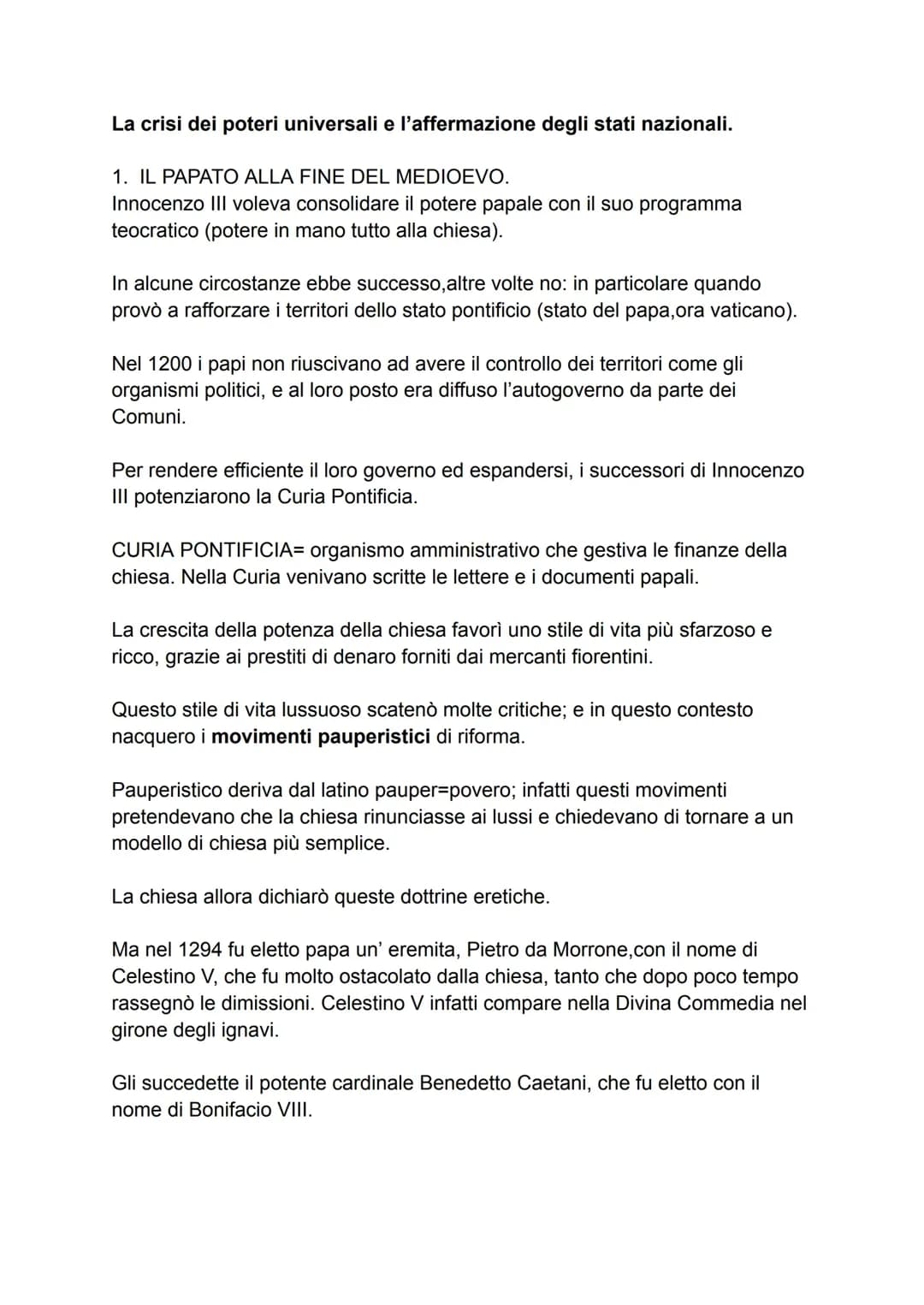 La crisi dei poteri universali e l’affermazione degli stati nazionali.