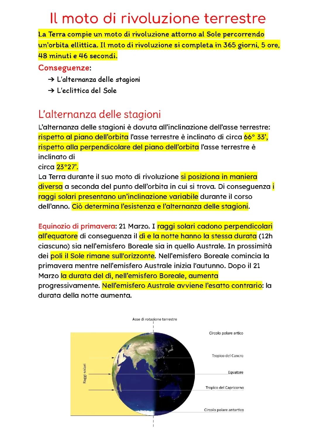 Il moto di rivoluzione della Terra