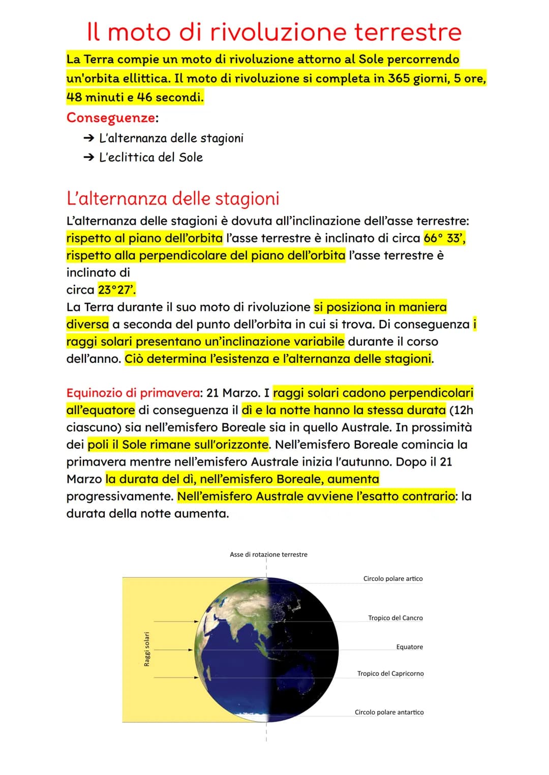 Il moto di rivoluzione terrestre
La Terra compie un moto di rivoluzione attorno al Sole percorrendo
un'orbita ellittica. Il moto di rivoluzi