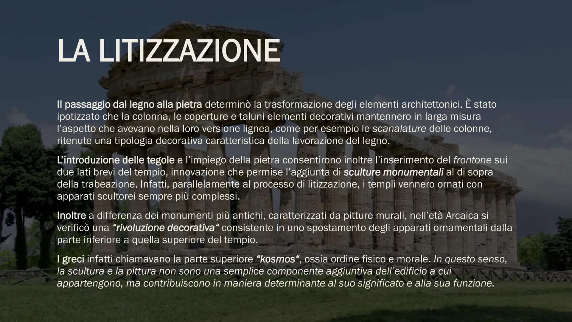 L'ARTE GRECA
ARCAICA
Una presentazione di
Emanuele Francesco
Restivo L'ARCHITETTURA
L'architettura dell'epoca Arcaica dell'antica Grecia,
co