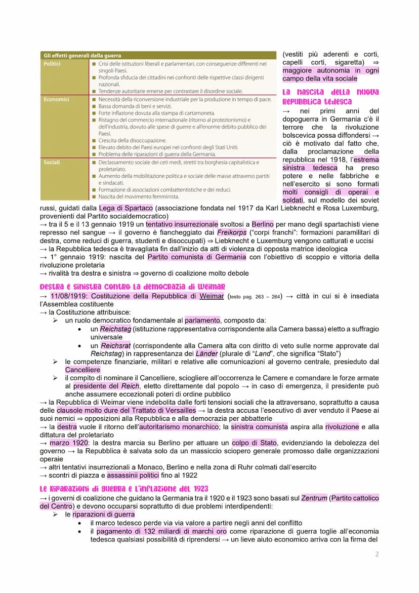 Dopoguerra in Europa
L'impatto economico della guerra SULLE Opinioni PUBBLIChe
→ guerra 1914-1918 → danni politici, economici, sociali in Eu