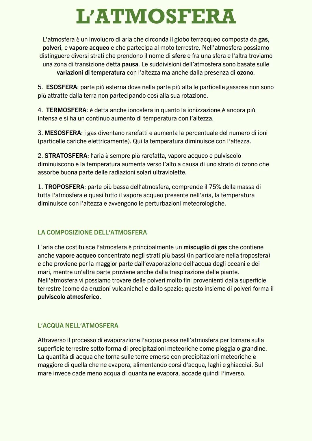 # L'ATMOSFERA

L'atmosfera è un involucro di aria che circonda il globo terracqueo composta da gas,
polveri, e vapore acqueo e che partecipa